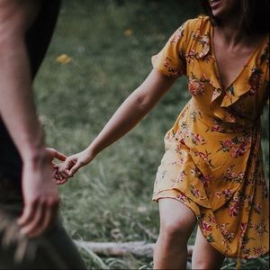 Golden Yellow Floral Wrap Dress